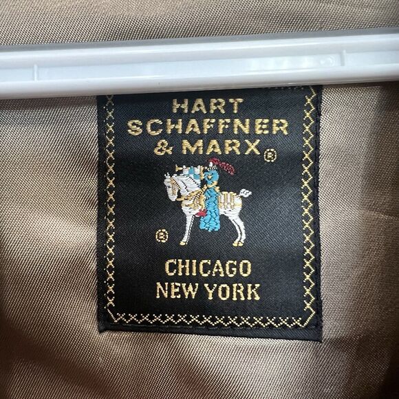 HART SCHAFFNER MARX 44L Trench Coat Tan Wool Blend Lining Double Breasted Men’s - Picture 8 of 16